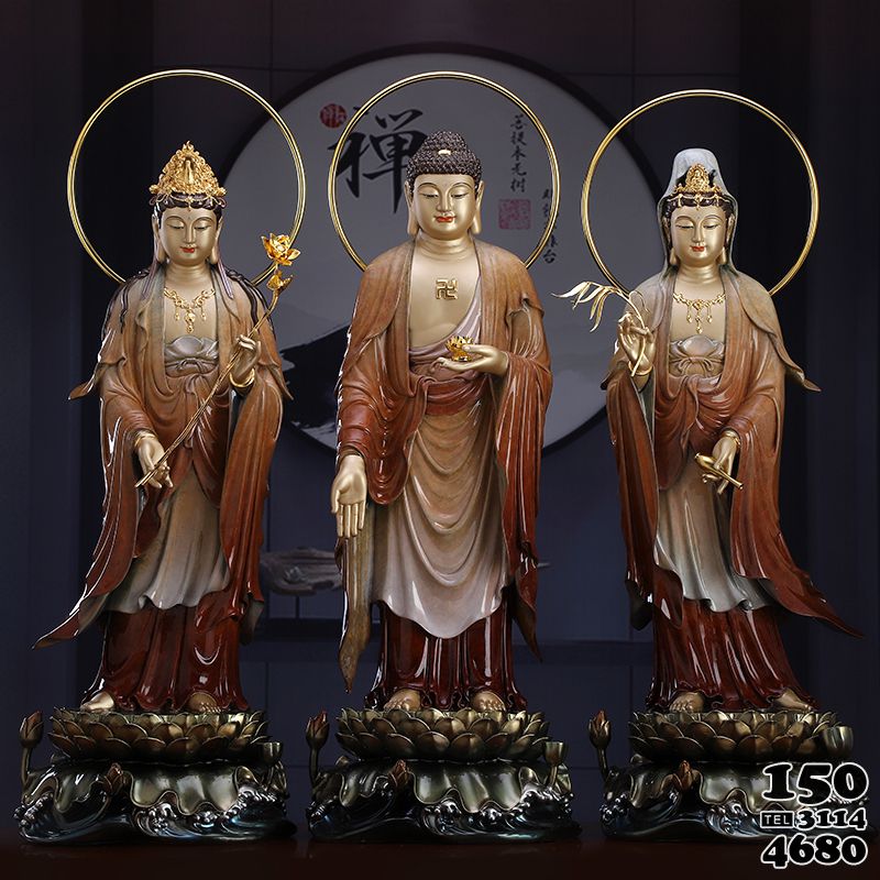 彩绘三圣铜佛像雕塑图片