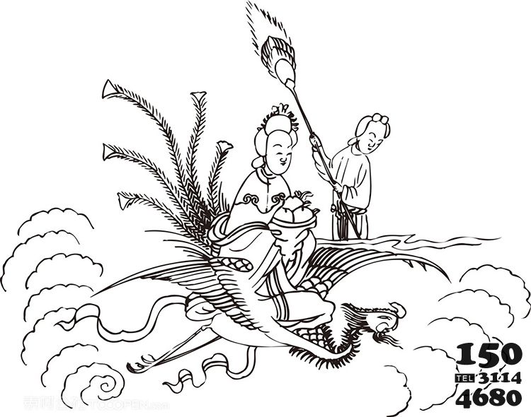 驾着凤凰的神仙手绘线描108罗汉矢量PNG绘画图片图片