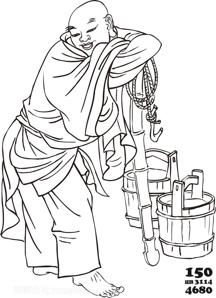 提水干活的僧人罗汉线描矢量PNG绘画图片图片