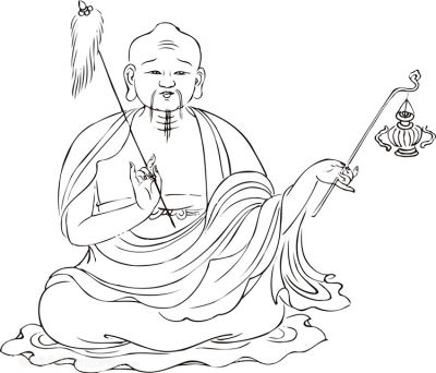 两手拿着物品的僧人罗汉线描矢量PNG绘画图片